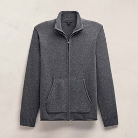 Recycled Cashmere Full Zip Sweater in Flannel | James Perse Los Angeles FLAT