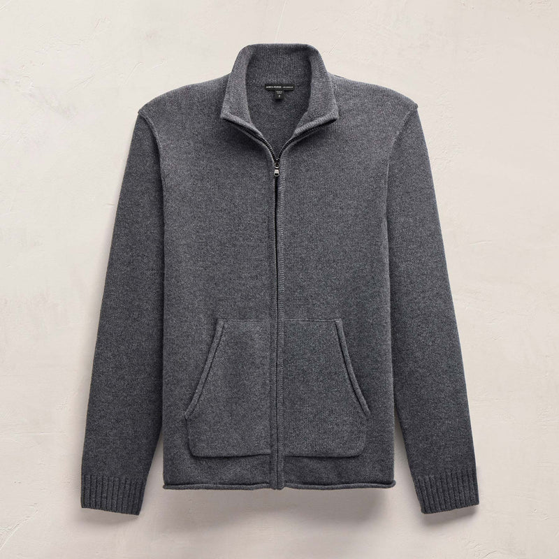 Recycled Cashmere Full Zip Sweater in Flannel | James Perse Los Angeles FLAT