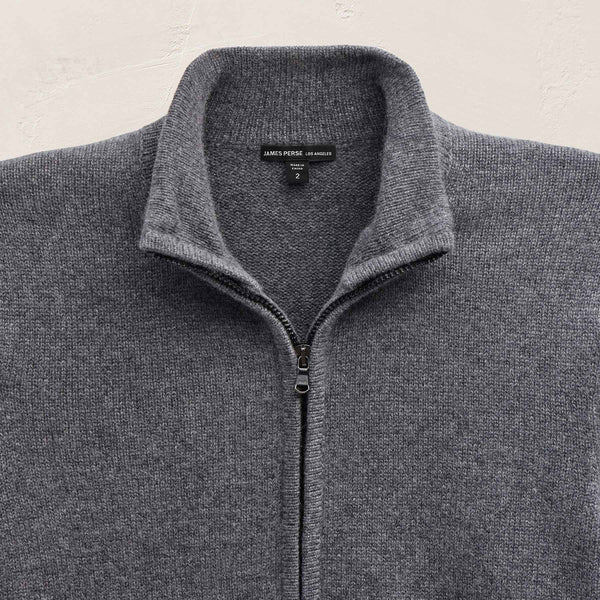 Recycled Cashmere Full Zip Sweater in Flannel | James Perse Los Angeles
