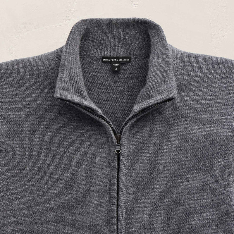 Recycled Cashmere Full Zip Sweater in Flannel | James Perse Los Angeles FLAT