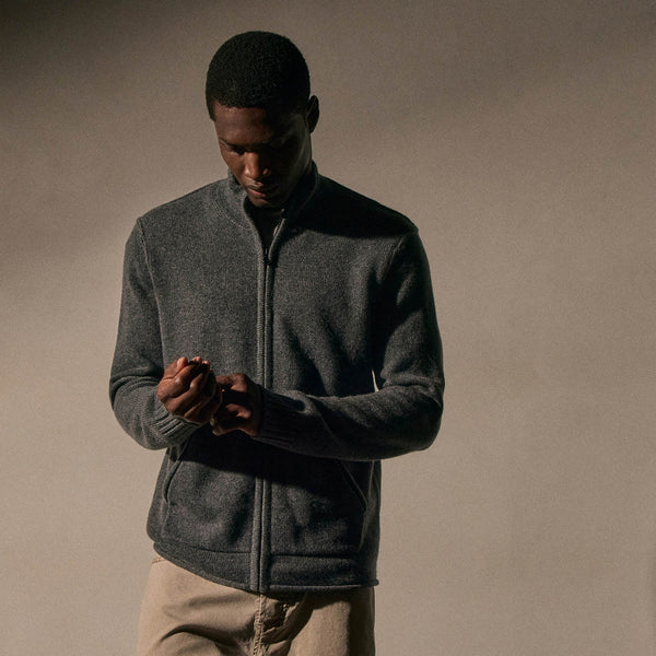 Recycled Cashmere Full Zip Sweater in Flannel | James Perse Los Angeles