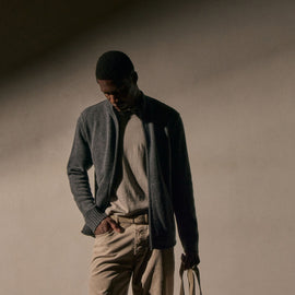 Recycled Cashmere Full Zip Sweater in Flannel | James Perse Los Angeles