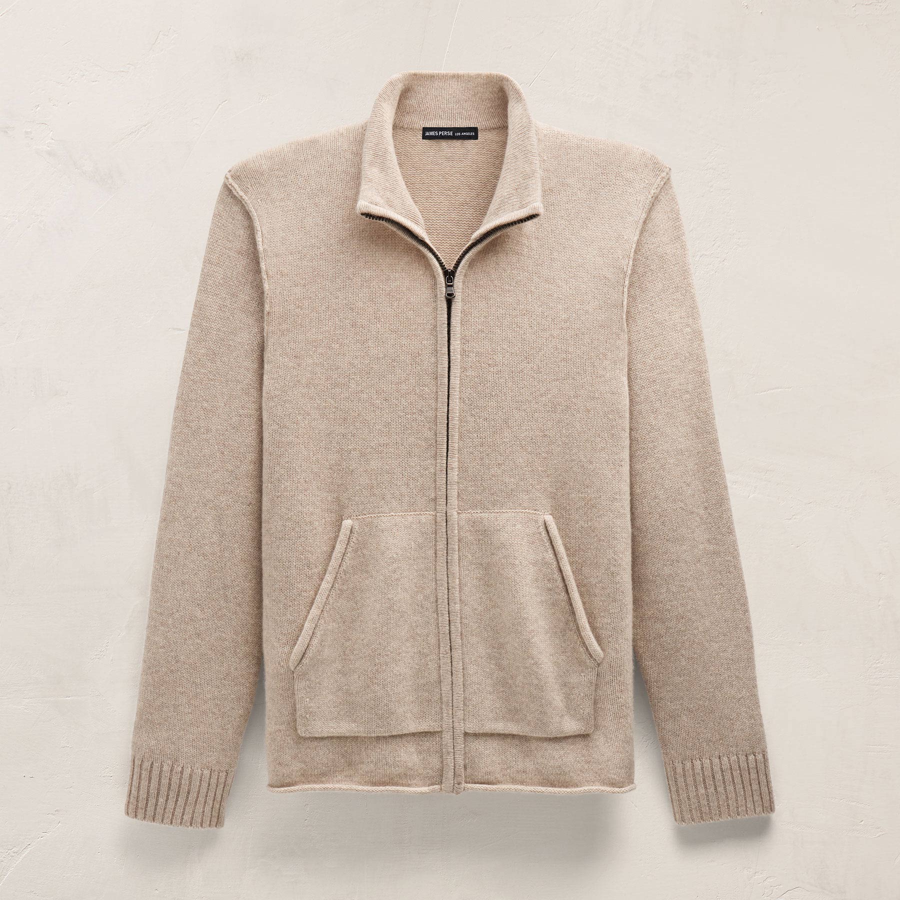 Recycled Cashmere Full Zip Sweater In Stone | James Perse Los Angeles FLAT