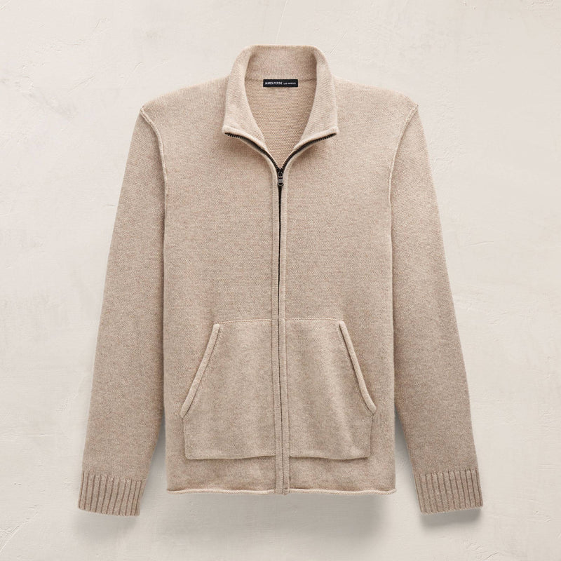 Recycled Cashmere Full Zip Sweater In Stone | James Perse Los Angeles FLAT