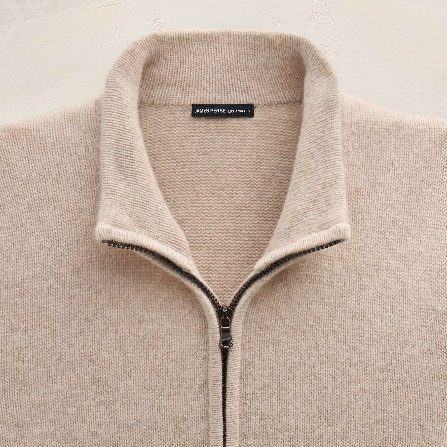 Recycled Cashmere Full Zip Sweater In Stone | James Perse Los Angeles FLAT