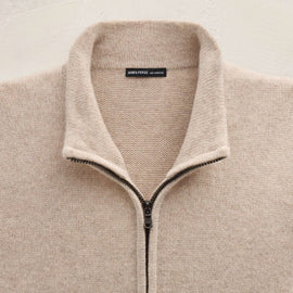 Recycled Cashmere Full Zip Sweater In Stone | James Perse Los Angeles FLAT