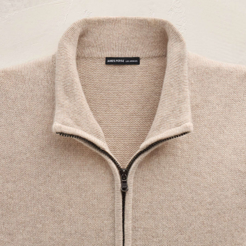 Recycled Cashmere Full Zip Sweater In Stone | James Perse Los Angeles FLAT
