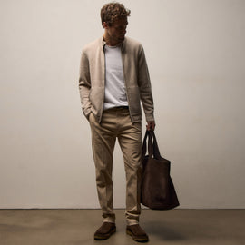 Recycled Cashmere Full Zip Sweater In Stone | James Perse Los Angeles