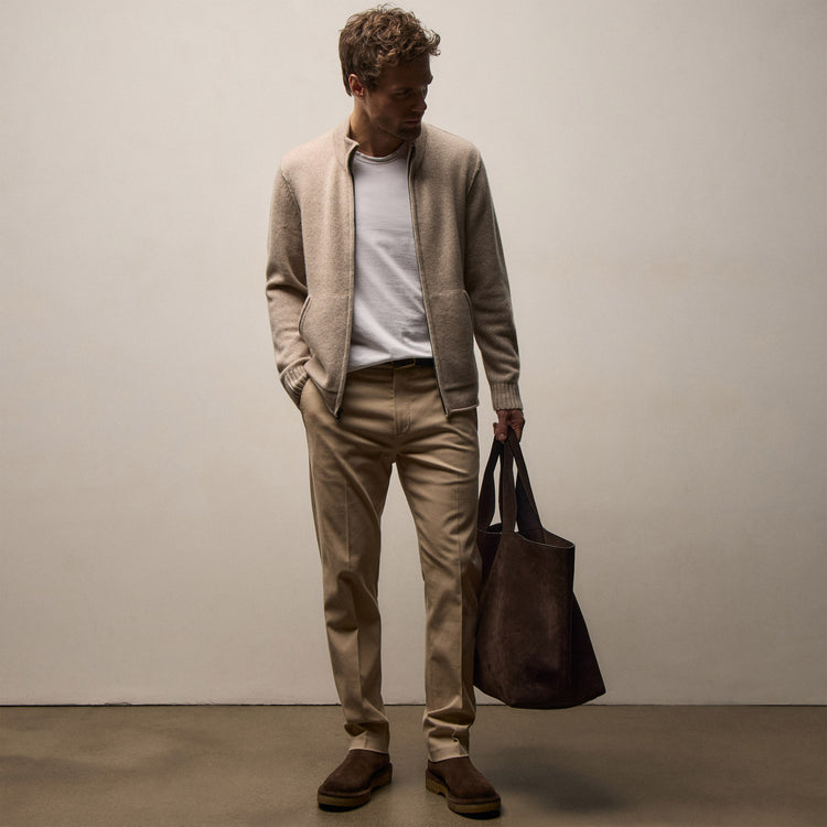 Recycled Cashmere Full Zip Sweater - Stone