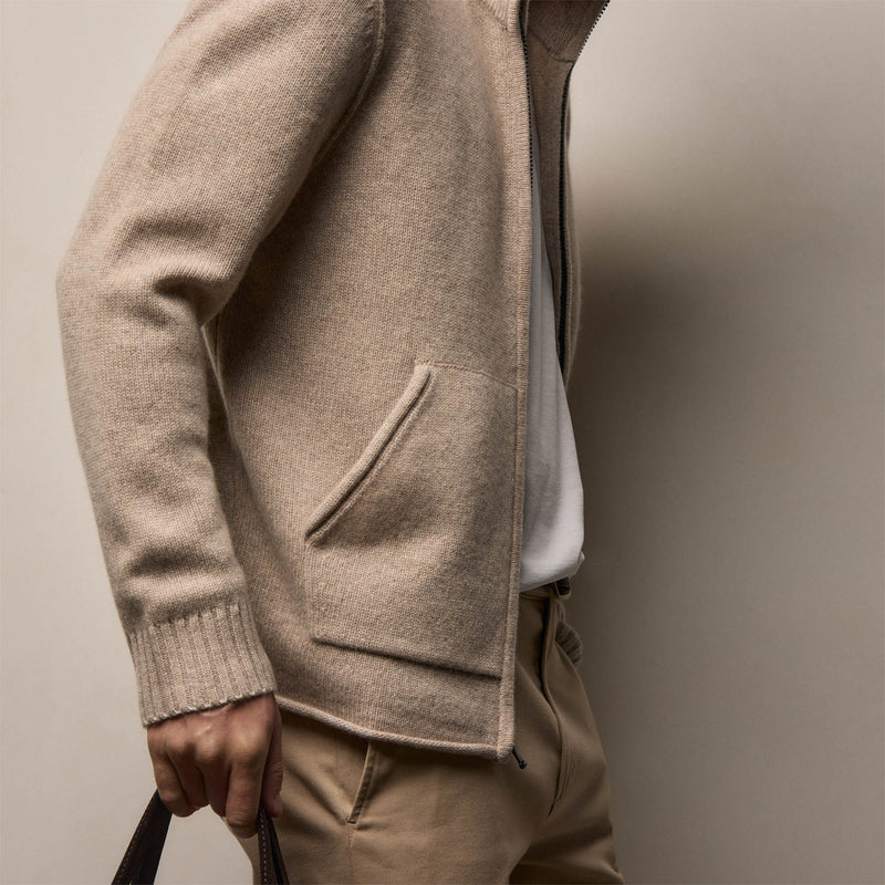 Recycled Cashmere Full Zip Sweater In Stone | James Perse Los Angeles