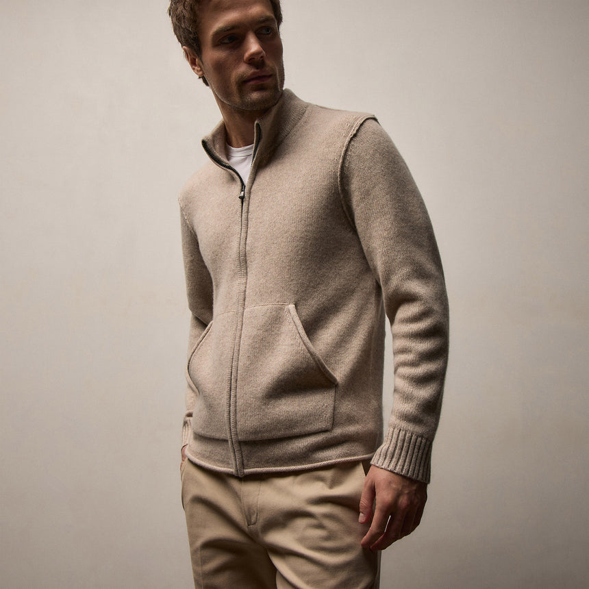 Recycled Cashmere Full Zip Sweater In Stone | James Perse Los Angeles
