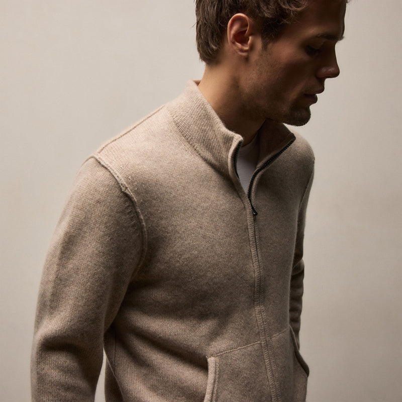 Recycled Cashmere Full Zip Sweater In Stone | James Perse Los Angeles