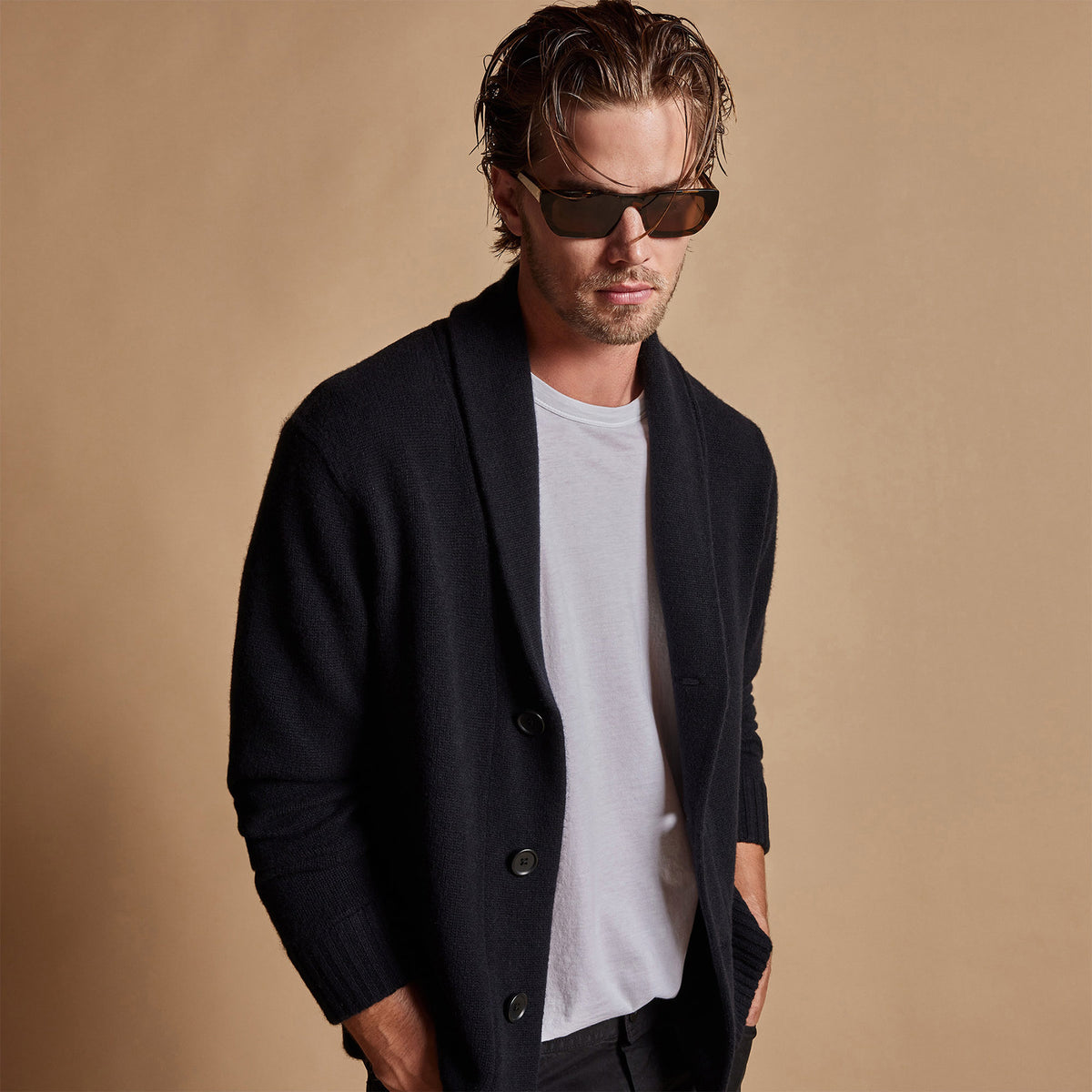 Shawl Collar Button Up Cardigan Black James Perse Los Angeles