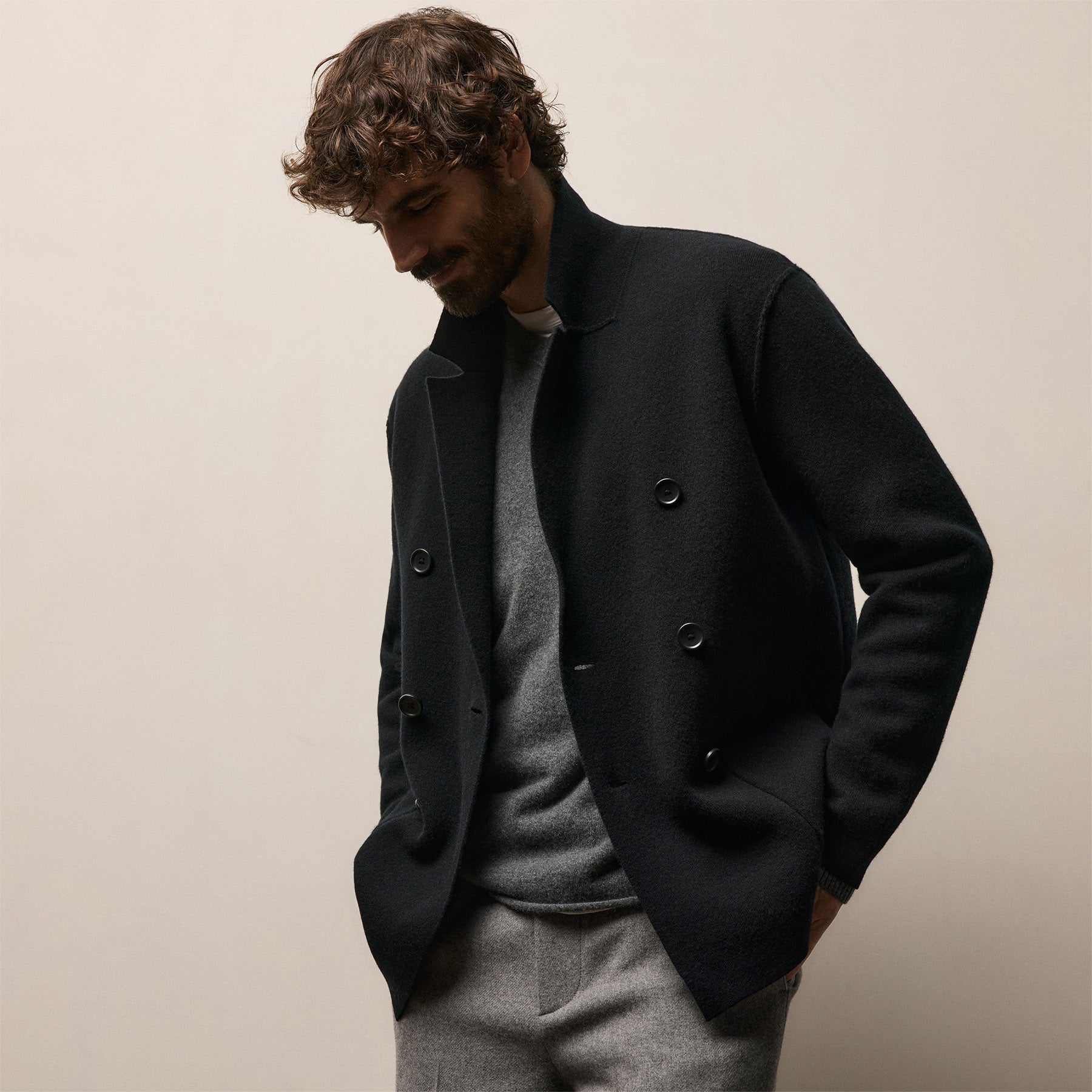 Double Breasted Cashmere Blazer - Black | James Perse Los Angeles