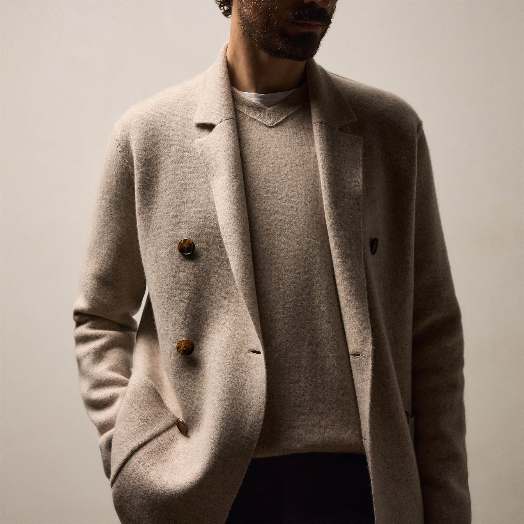 Double Breasted Cashmere Blazer in Stone | James Perse Los Angeles