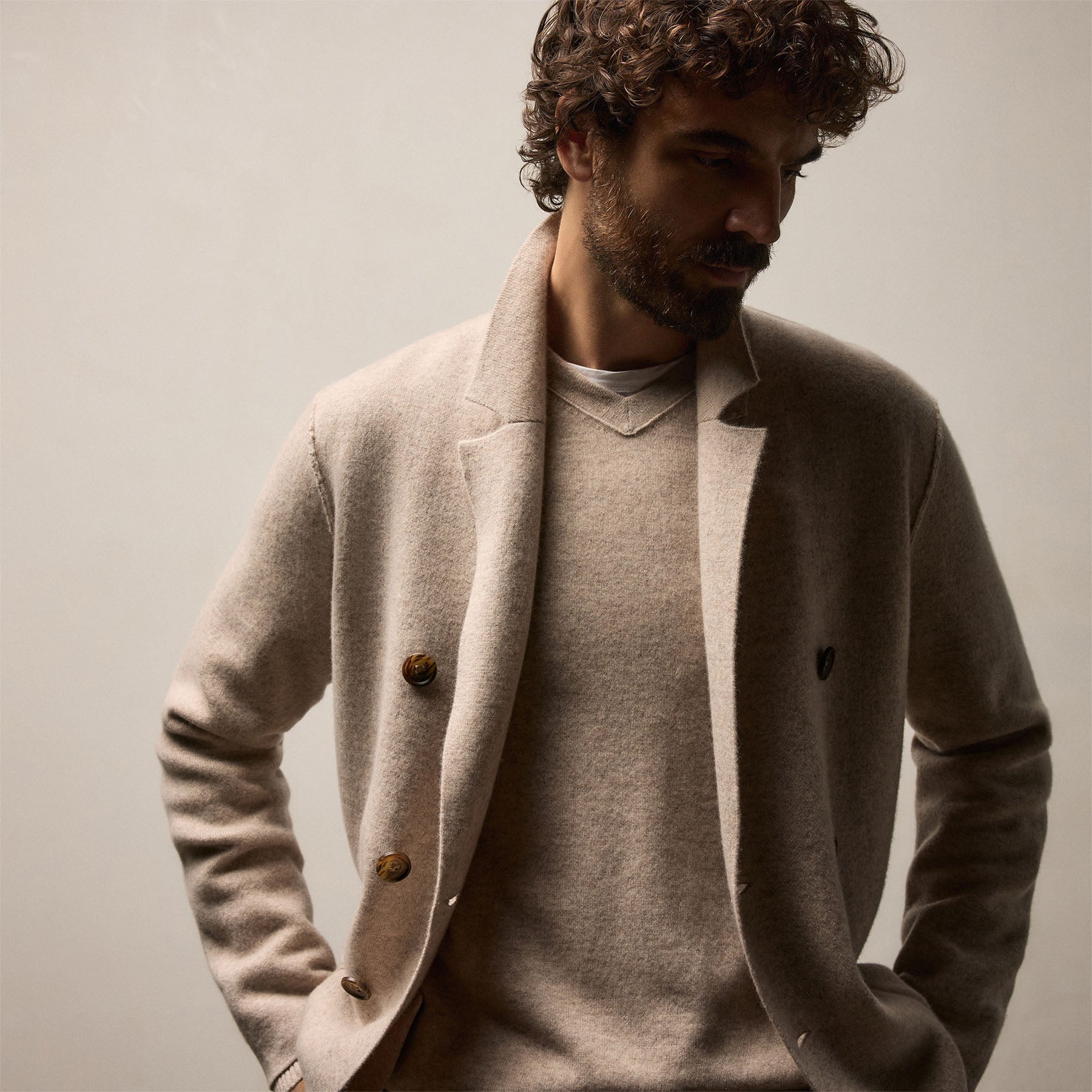 Double Breasted Cashmere Blazer - Stone | James Perse Los Angeles