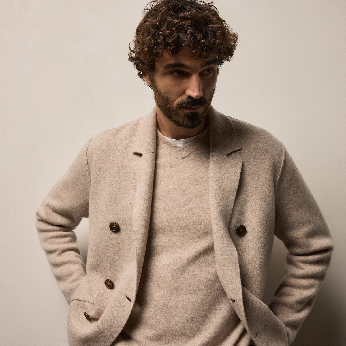 Double Breasted Cashmere Blazer in Stone | James Perse Los Angeles