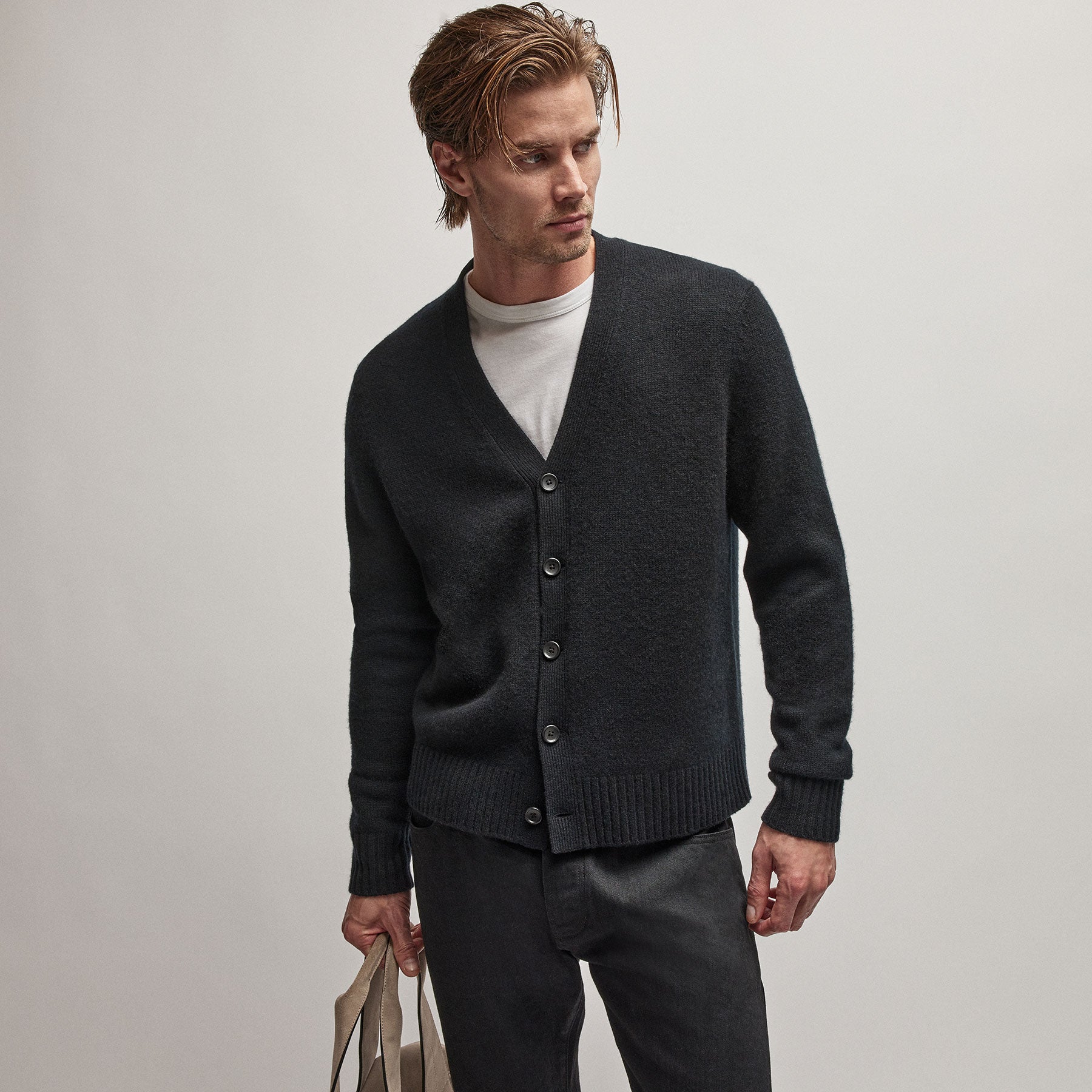 Recycled Cashmere Cardigan - Black | James Perse Los Angeles