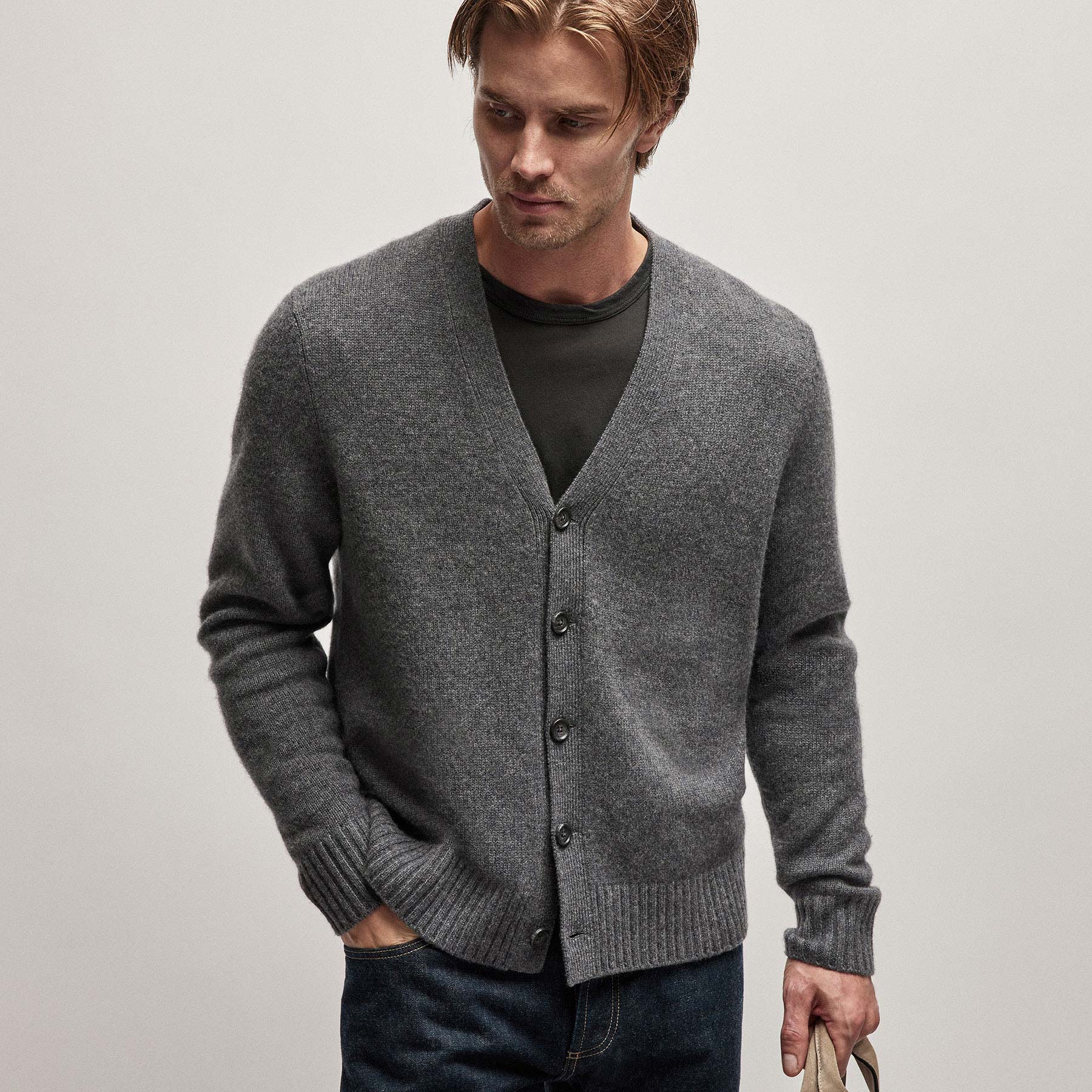Recycled Cashmere Cardigan - Flannel | James Perse Los Angeles