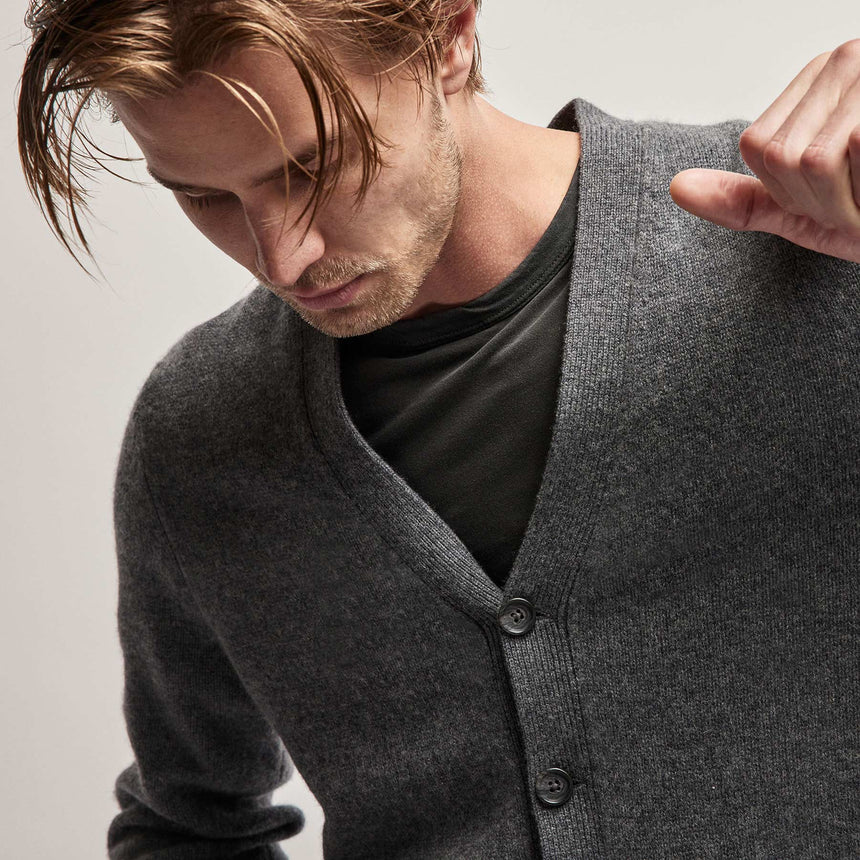 Recycled Cashmere Cardigan in Flannel | James Perse Los Angeles