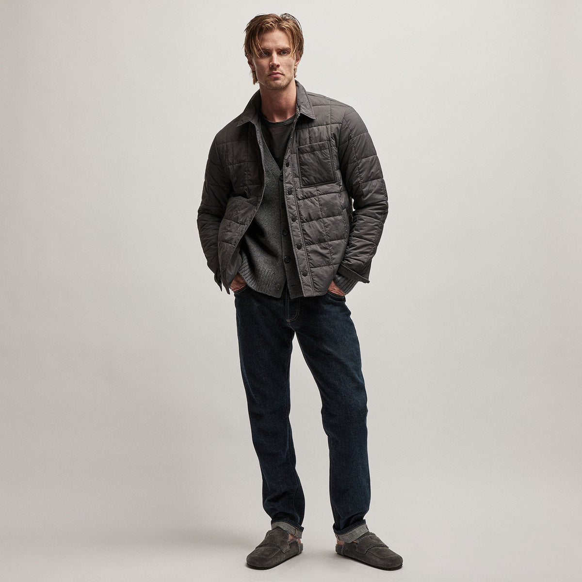 Recycled Cashmere Cardigan in Flannel | James Perse Los Angeles