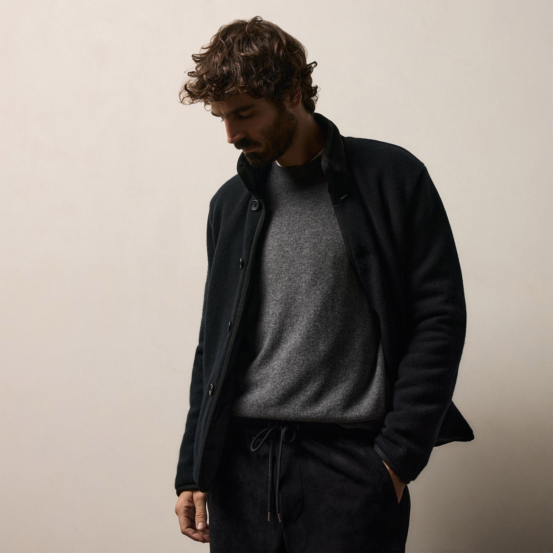 Recycled Cashmere Car Coat in Black/Black | James Perse Los Angeles