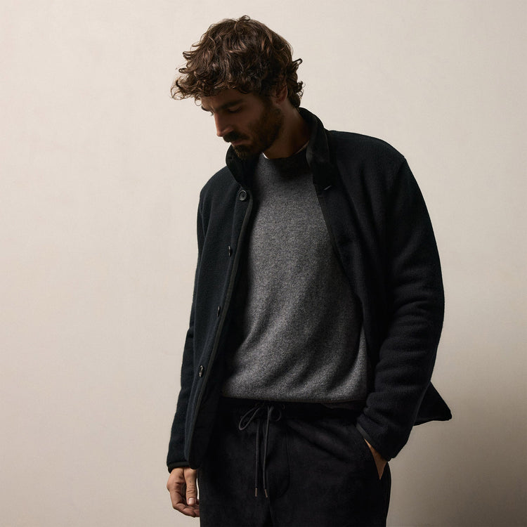 Recycled Cashmere Car Coat in Black/Black | James Perse Los Angeles