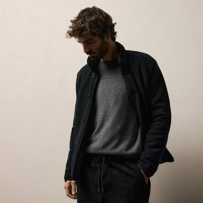 Recycled Cashmere Car Coat in Black/Black | James Perse Los Angeles