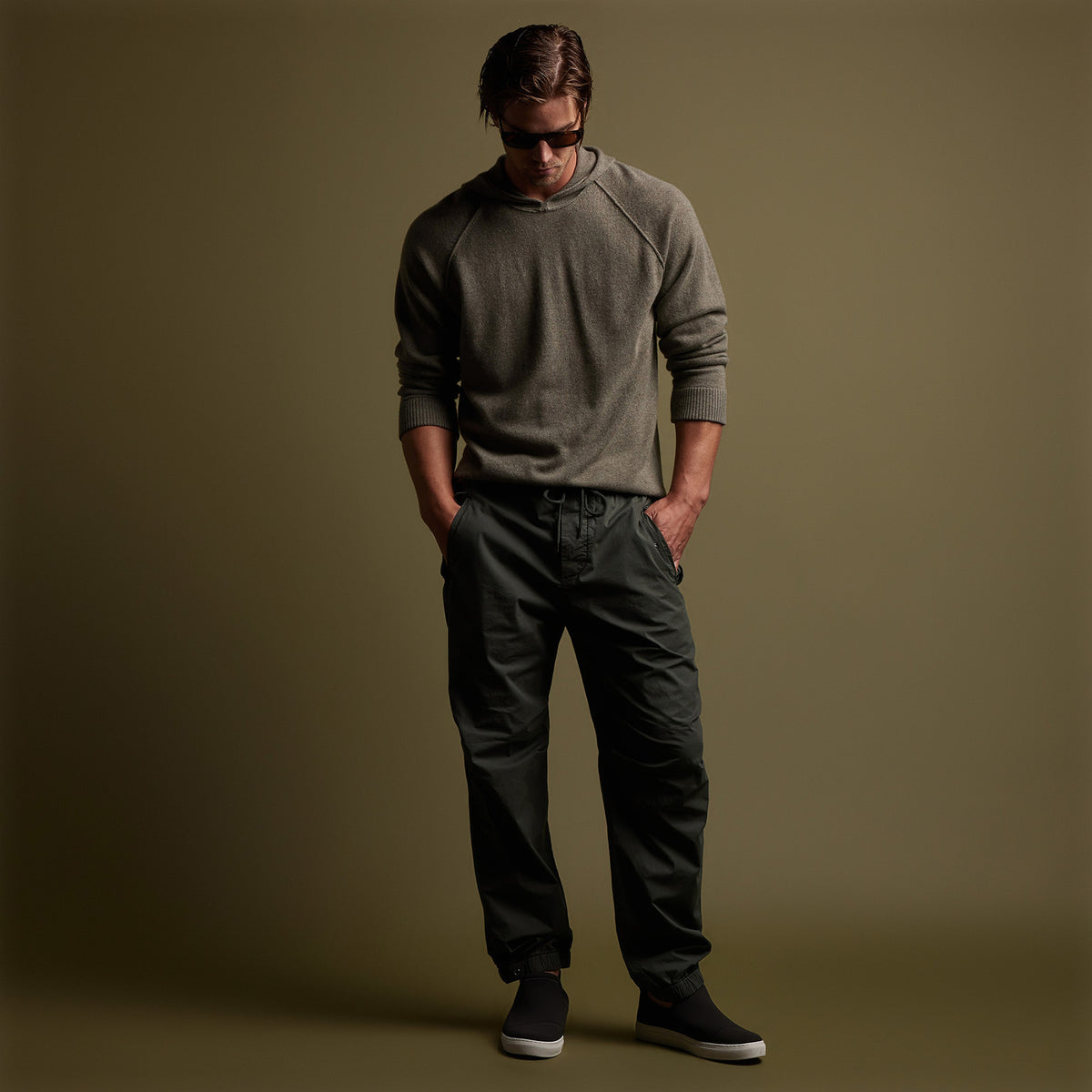Recycled Cashmere Hooded Sweater in Ammo | James Perse Los Angeles