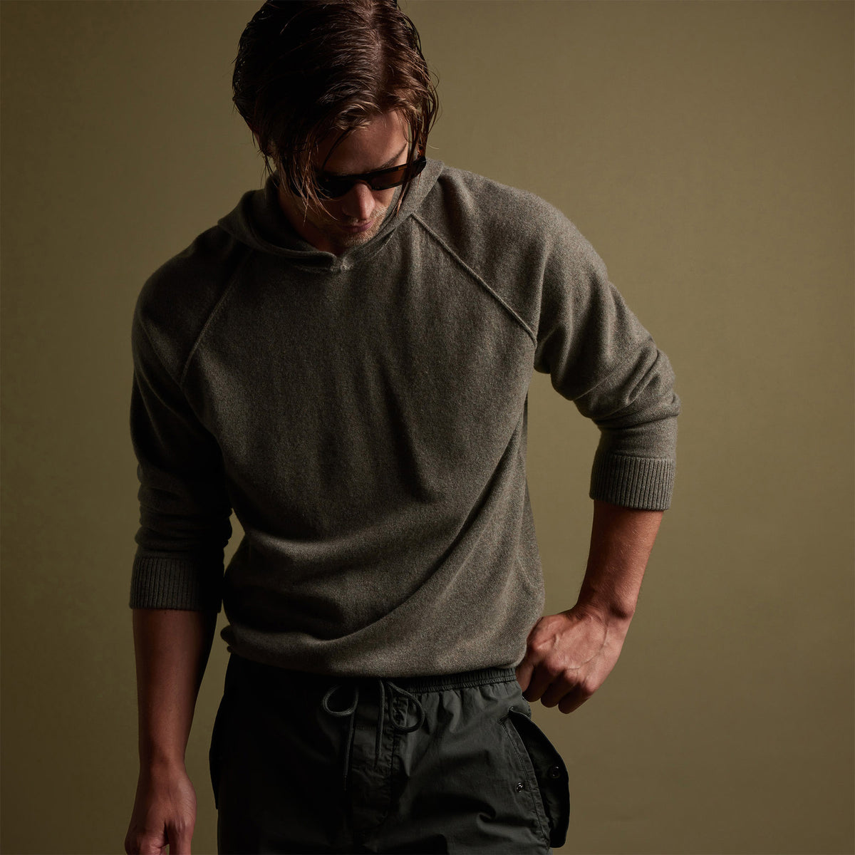 Recycled Cashmere Hooded Sweater in Ammo | James Perse Los Angeles