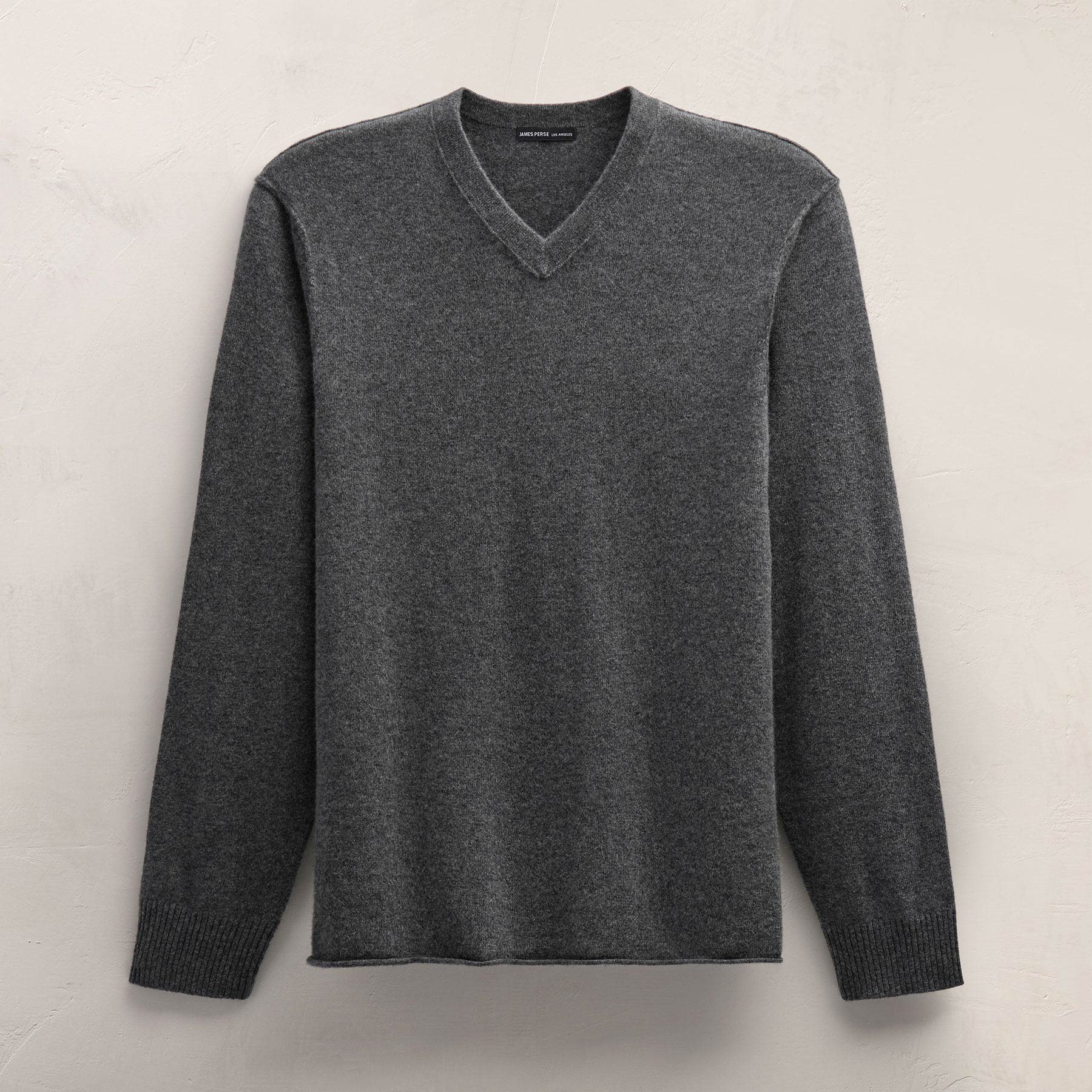 Cashmere V Neck Sweater in Flannel | James Perse Los Angeles FLAT