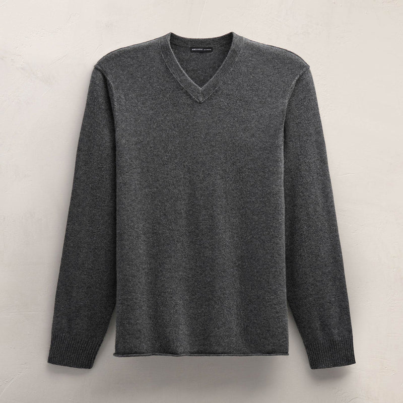 Cashmere V Neck Sweater in Flannel | James Perse Los Angeles FLAT