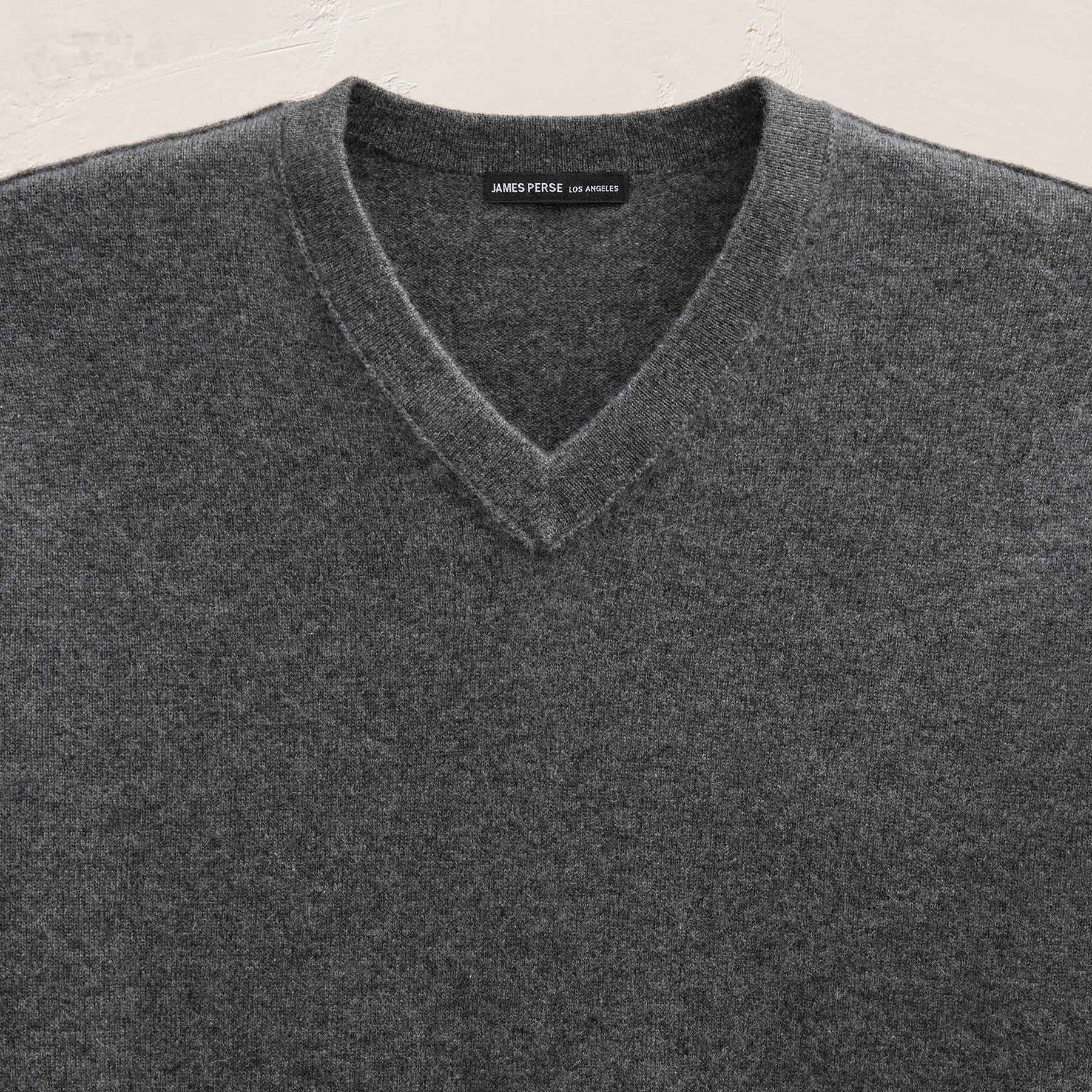 Cashmere V Neck Sweater in Flannel | James Perse Los Angeles FLAT