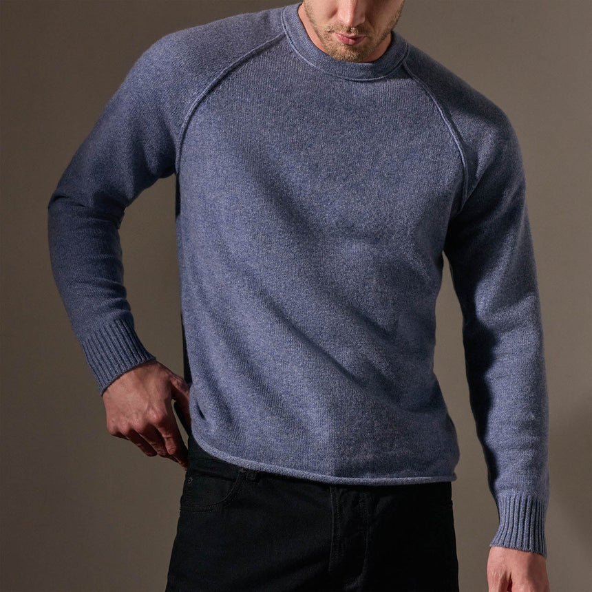 Recycled Cashmere Raglan Crew in Faded Indigo | James Perse Los Angeles