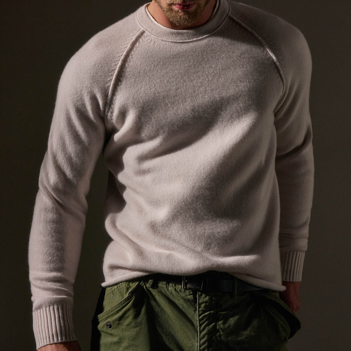 Recycled Cashmere Raglan Crew  in Pearl | James Perse Los Angeles