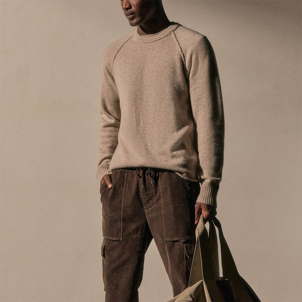 Recycled Cashmere Raglan Crew in Stone | James Perse Los Angeles