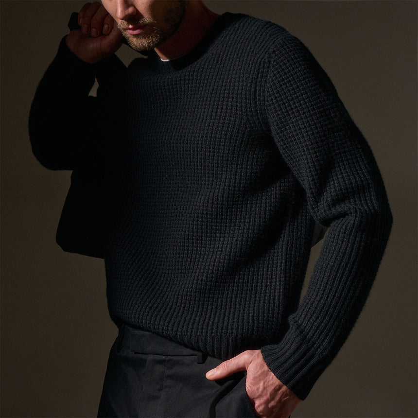 Waffle Knit Sweater in Black | James Perse Los Angeles