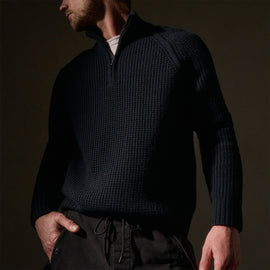 Waffle Knit Half Zip in Black | James Perse Los Angeles