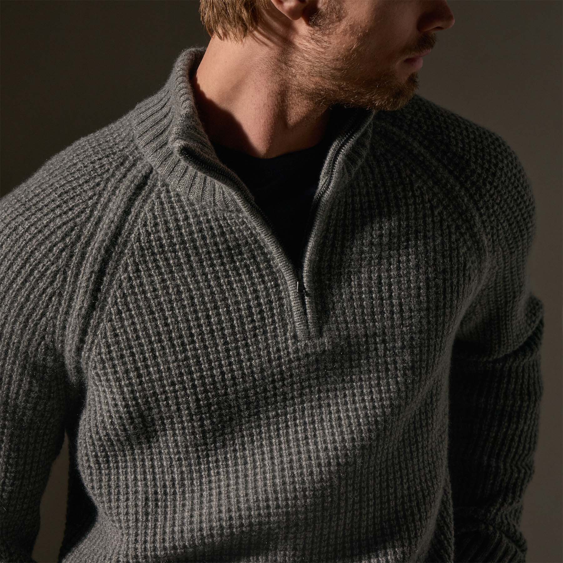 Waffle Knit Half Zip - Granite | James Perse Los Angeles