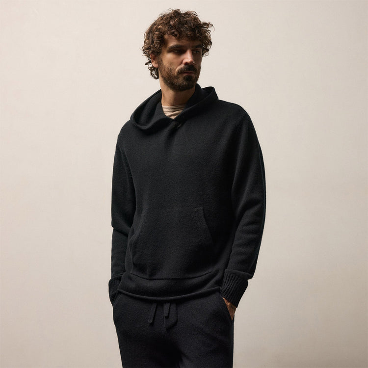 Recycled Cashmere Hooded Pullover in Black | James Perse Los Angeles