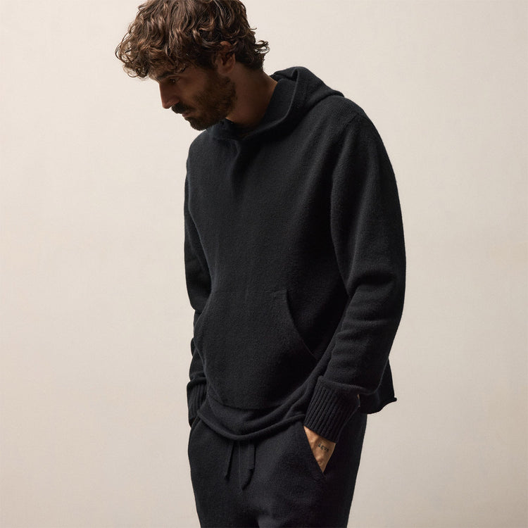 Recycled Cashmere Hooded Pullover in Black | James Perse Los Angeles