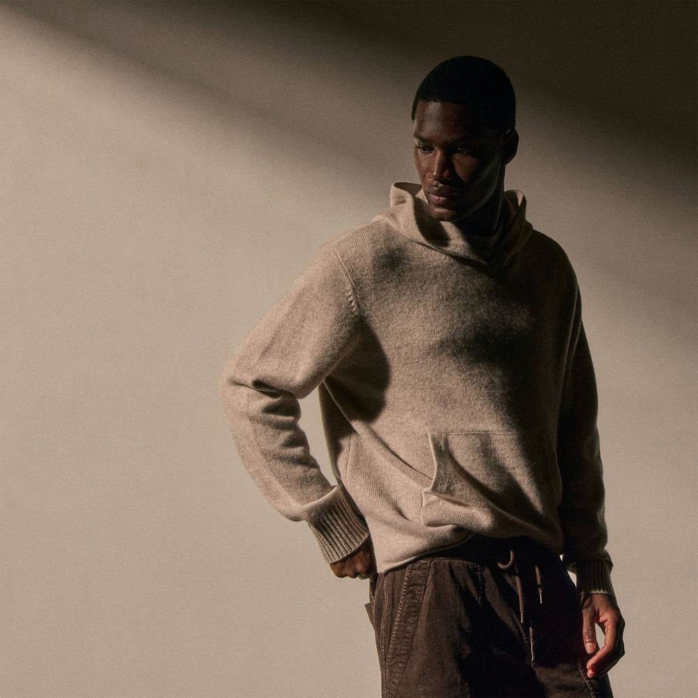 Recycled Cashmere Hooded Pullover in Stone | James Perse Los Angeles