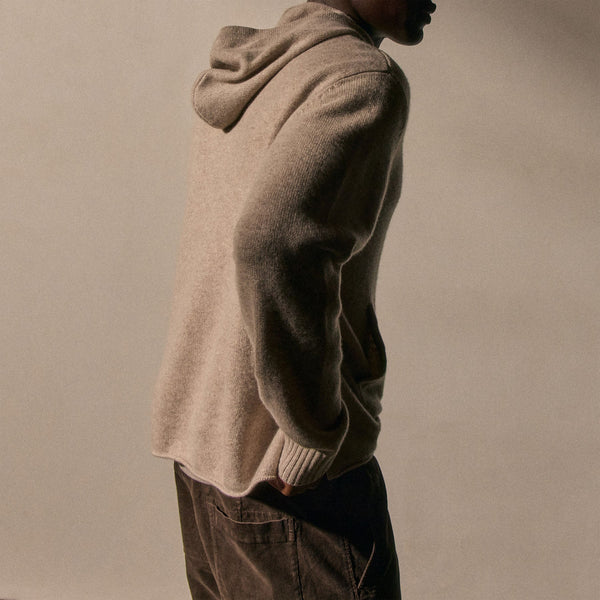 Recycled Cashmere Hooded Pullover in Stone | James Perse Los Angeles