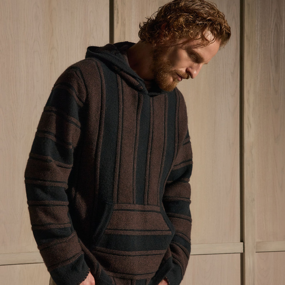 Recycled Cashmere Relaxed Poncho - Black/Bark