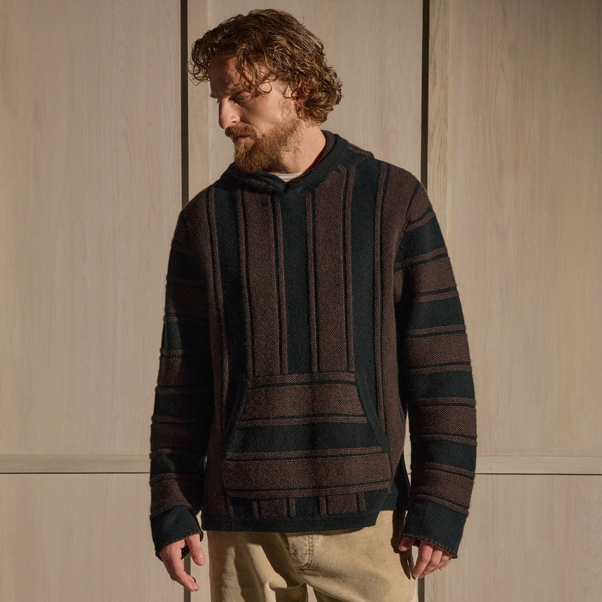 Recycled Cashmere Relaxed Poncho - Black/Bark