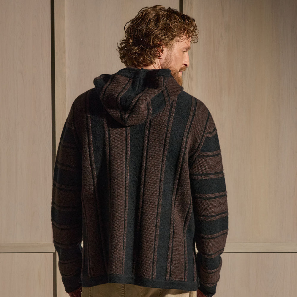 Recycled Cashmere Relaxed Poncho - Black/Bark