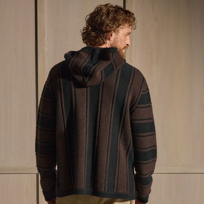 Recycled Cashmere Relaxed Poncho - Black/Bark