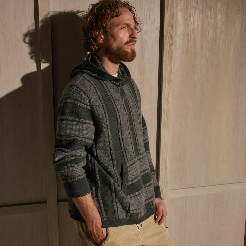 Recycled Cashmere Relaxed Poncho - Pine/Charcoal