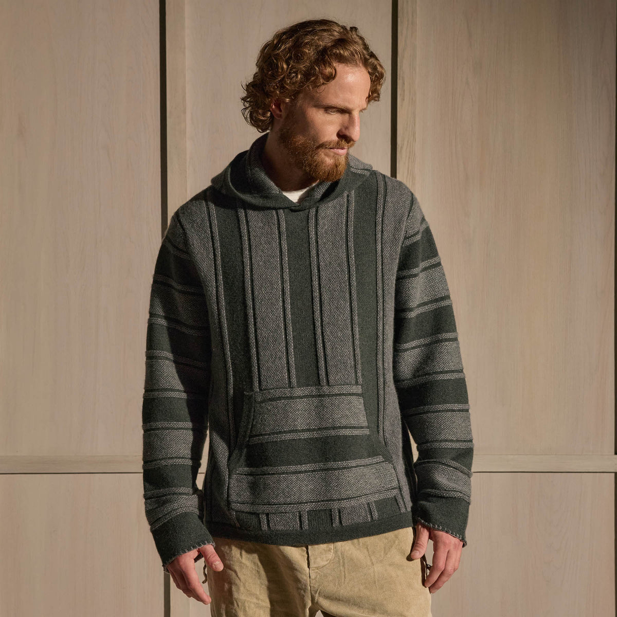 Recycled Cashmere Relaxed Poncho - Pine/Charcoal