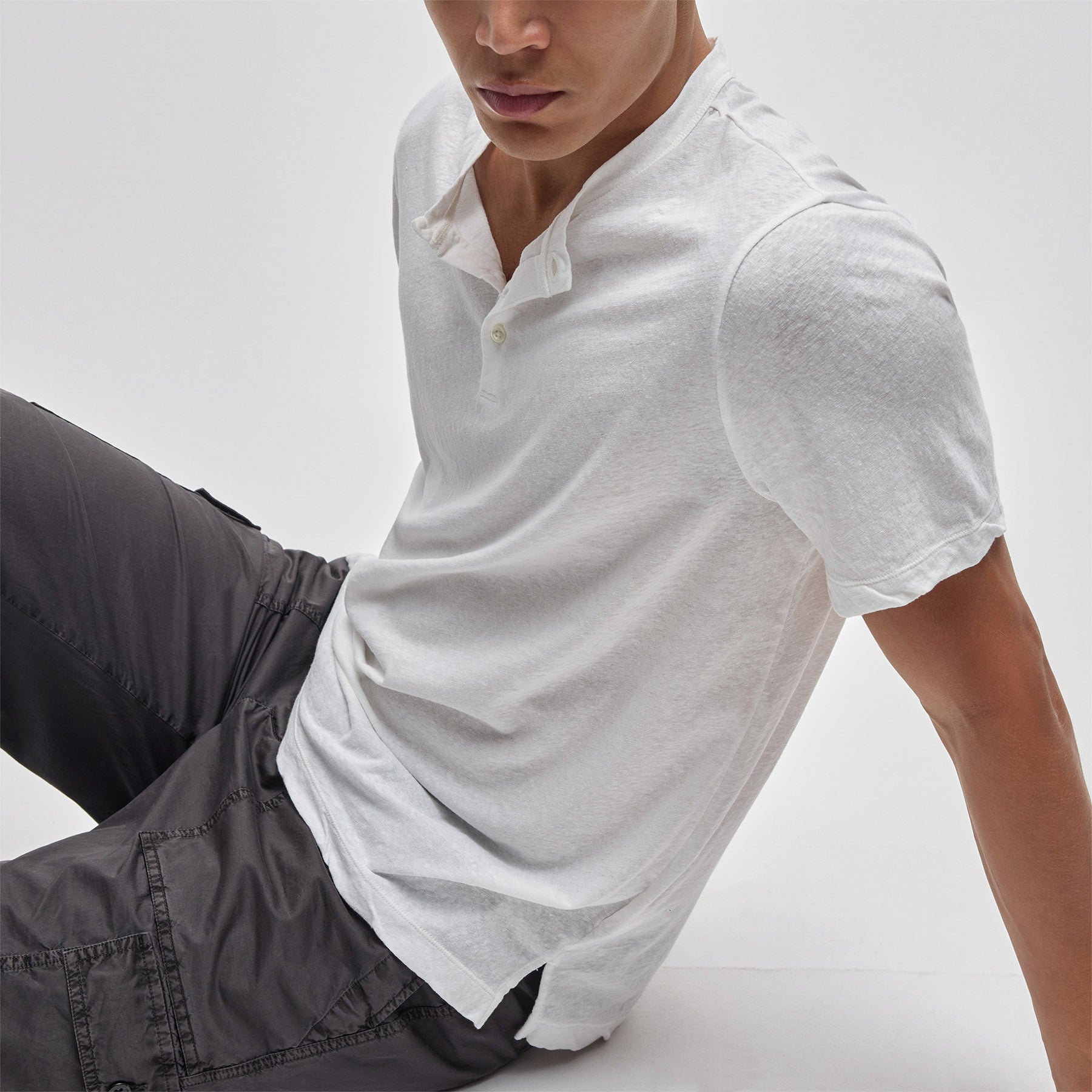 Recycled Cotton Jersey Short Sleeve Henley in White | James Perse Los Angeles